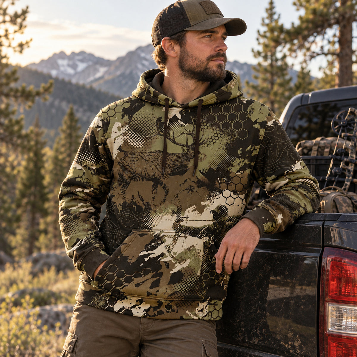 Bowhunting Hex Ridge Elk Field Pullover Hoodie angled view