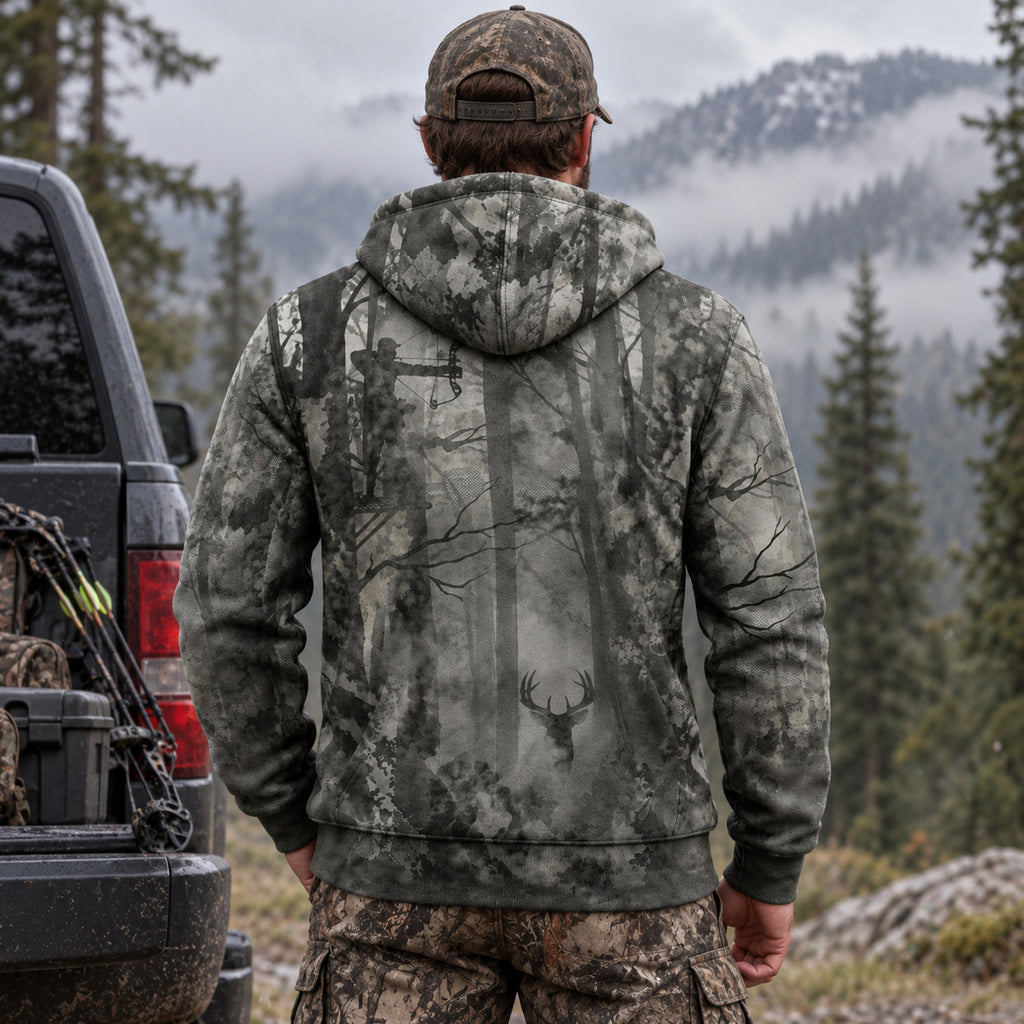 Bowhunting Fog Timber Draw Fleece Full-Zip Hoodie back