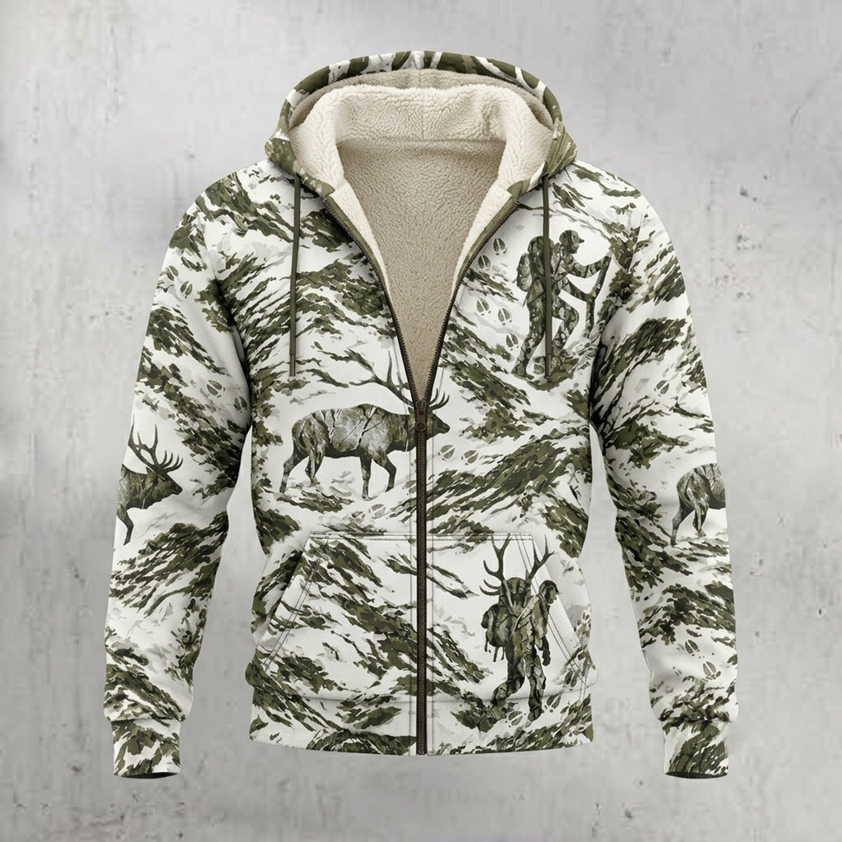 Bowhunting Snow Basin Bull Fleece Full-Zip Hoodie front