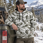 Bowhunting Snow Basin Bull Field Pullover Hoodie angled view