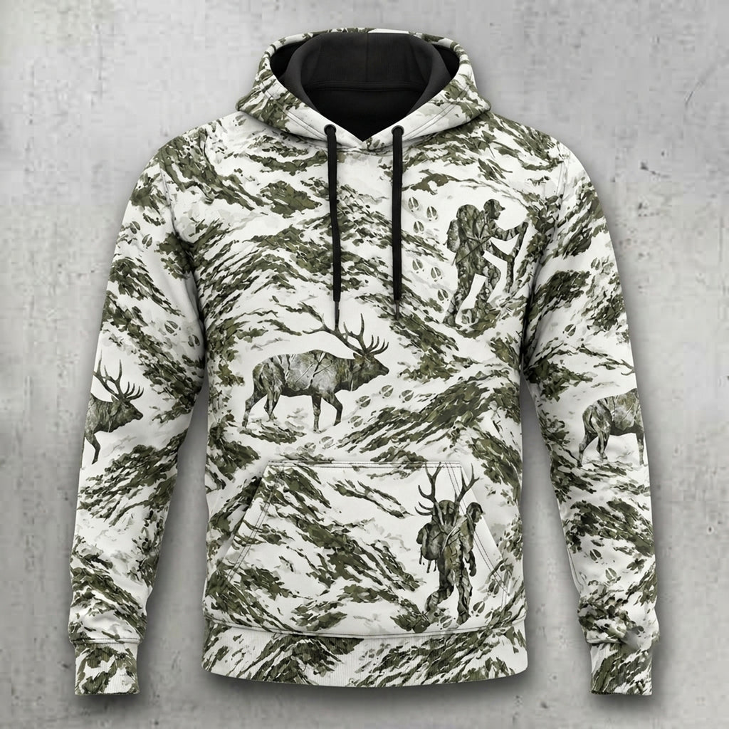 Bowhunting Snow Basin Bull Field Pullover Hoodie front