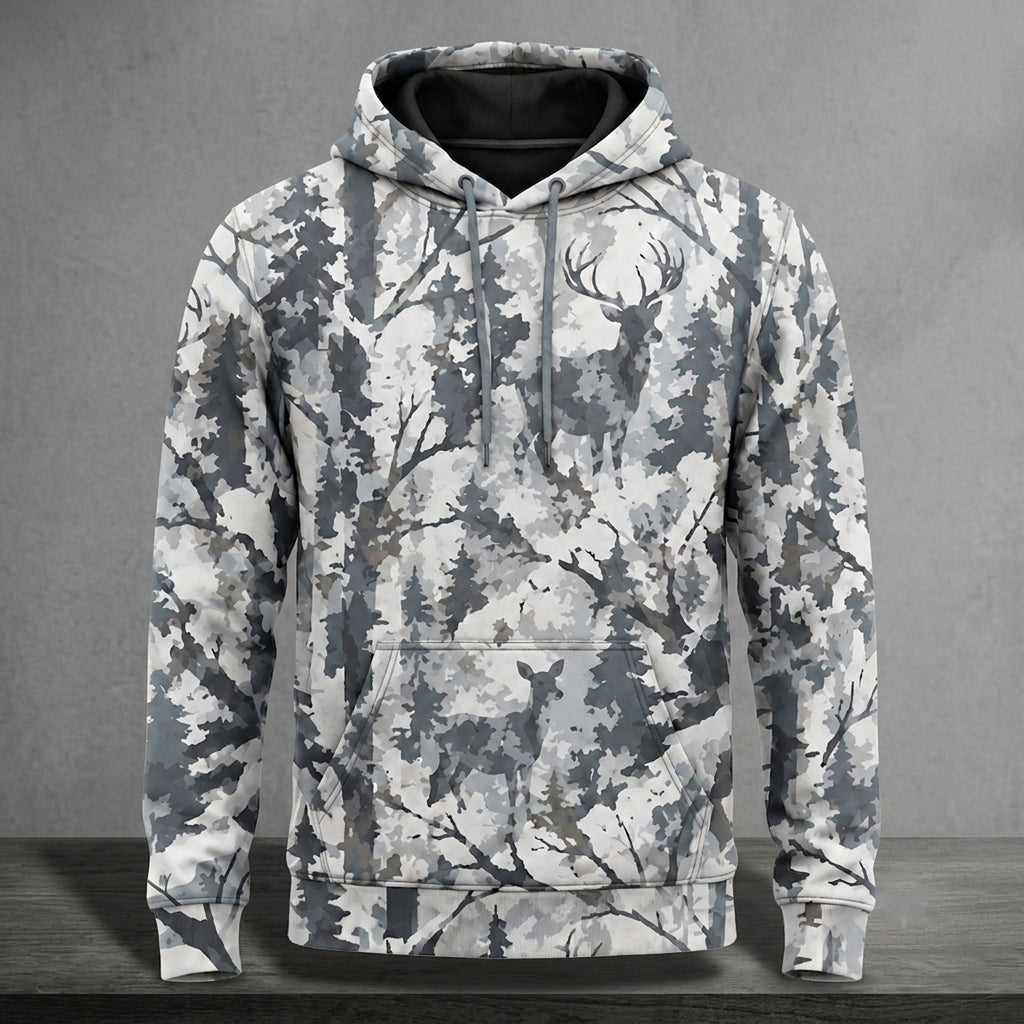 Bowhunting Birch Snow Buck Field Pullover Hoodie front