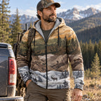 Elk Hunting Four Season Ridge Fleece Full-Zip Hoodie worn outdoors