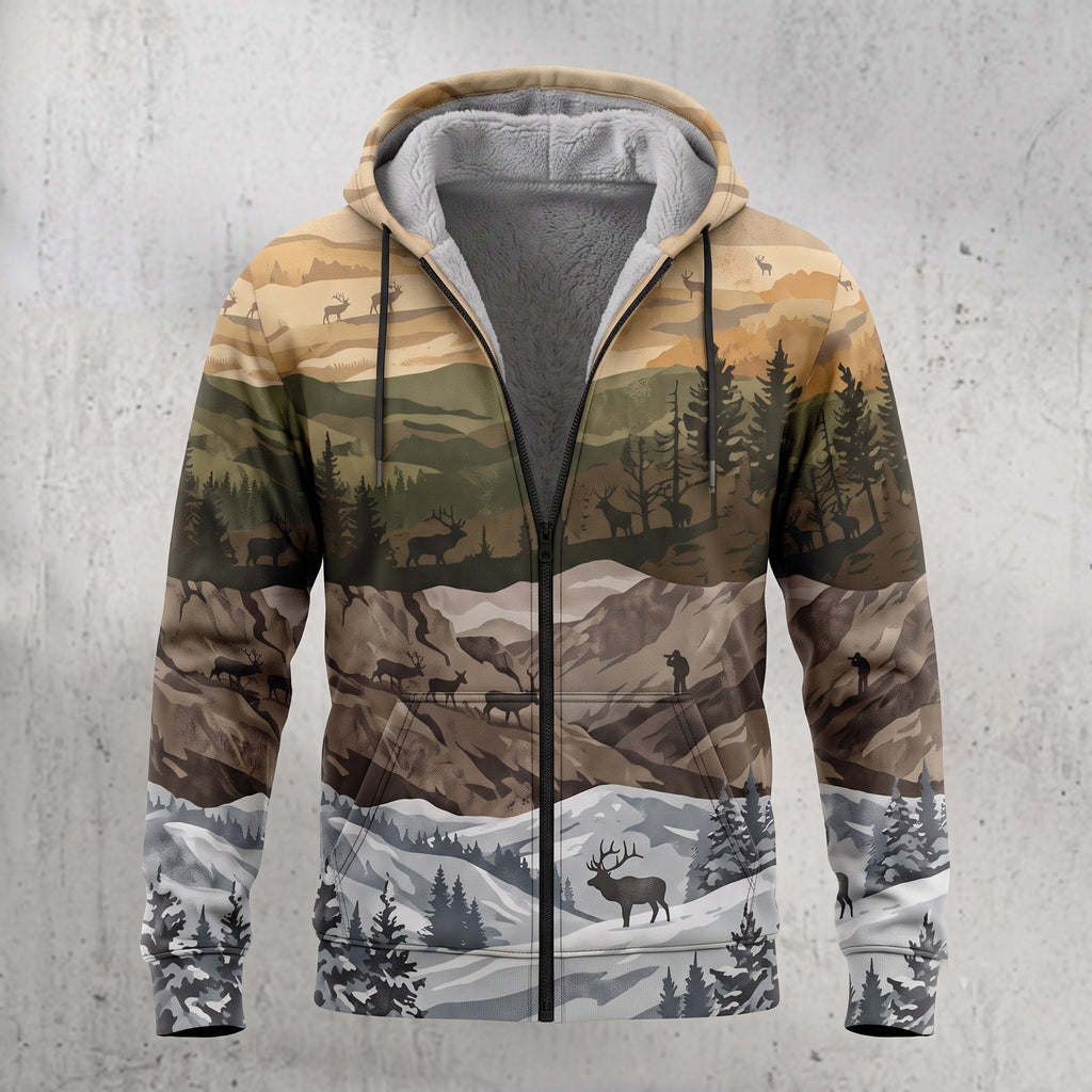 Elk Hunting Four Season Ridge Fleece Full-Zip Hoodie front