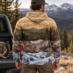 Elk Hunting Four Season Ridge Field Pullover Hoodie back