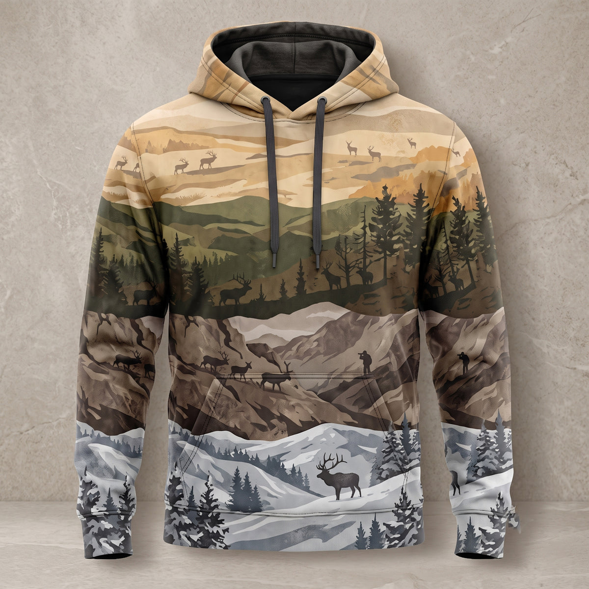 Elk Hunting Four Season Ridge Field Pullover Hoodie front