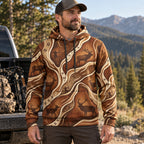 Elk Hunting Woodgrain Trail Field Pullover Hoodie worn outdoors