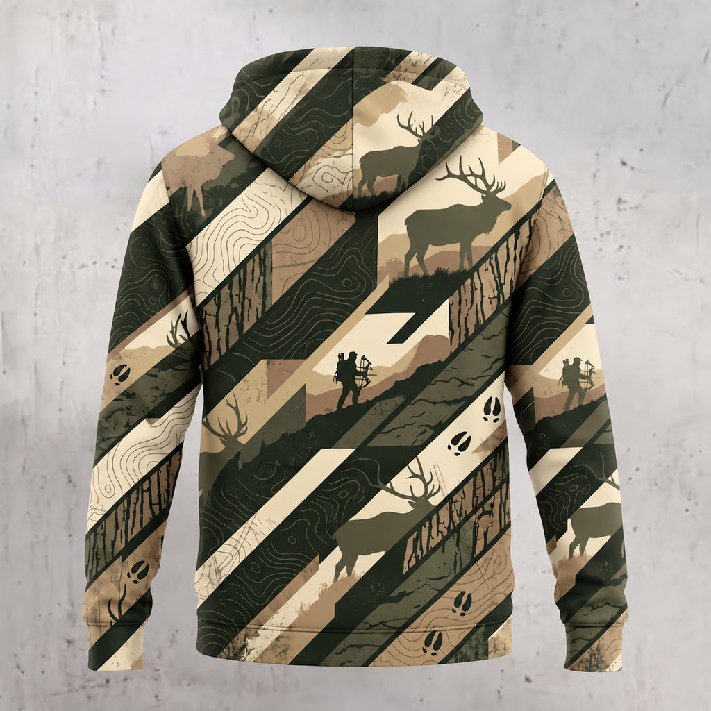 Elk Hunting Topo Stripe Fleece Full-Zip Hoodie back