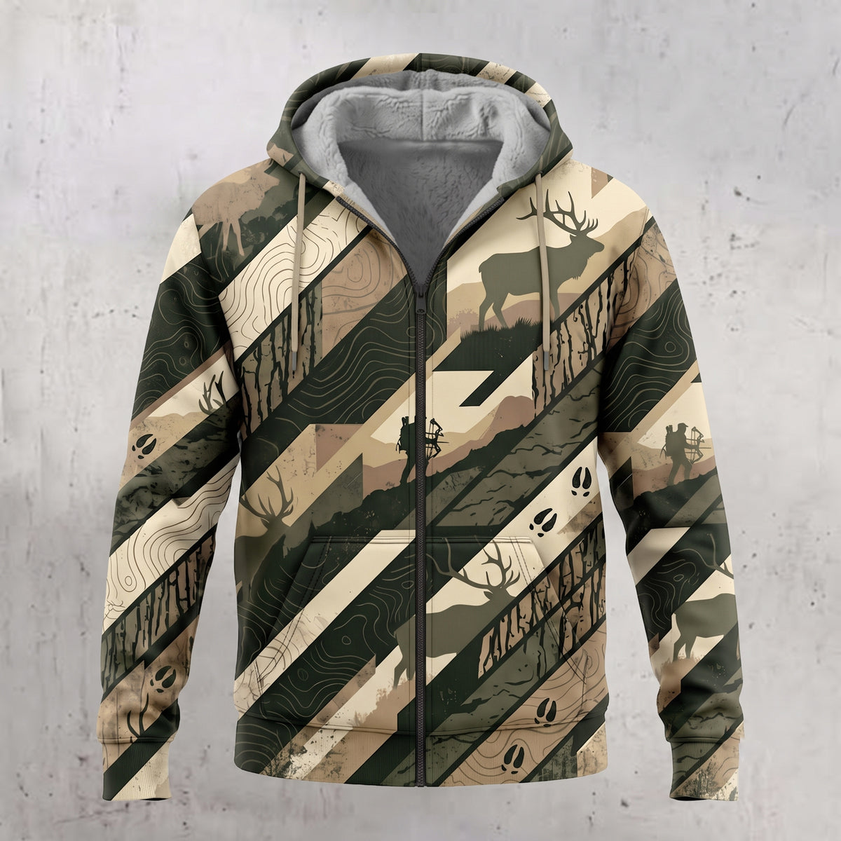 Elk Hunting Topo Stripe Fleece Full-Zip Hoodie front