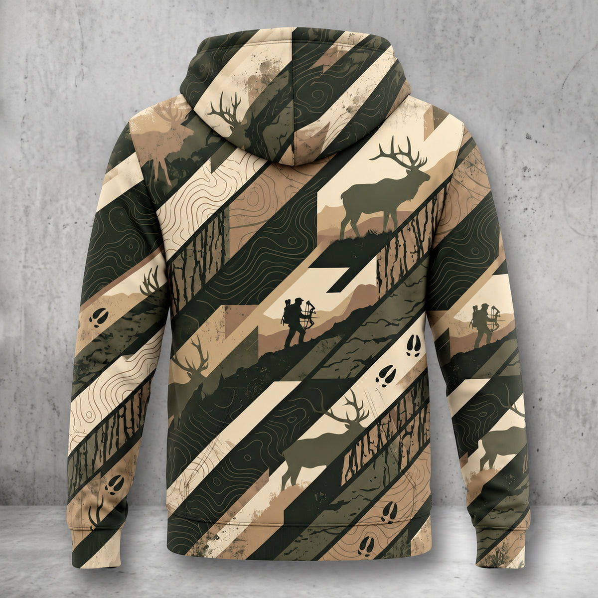 Elk Hunting Topo Stripe Field Pullover Hoodie back