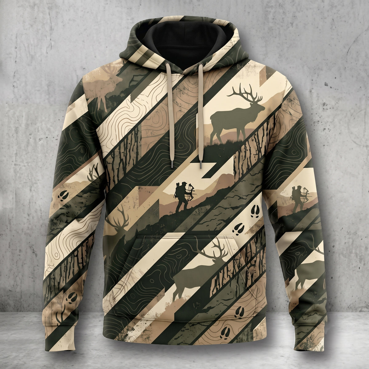 Elk Hunting Topo Stripe Field Pullover Hoodie front