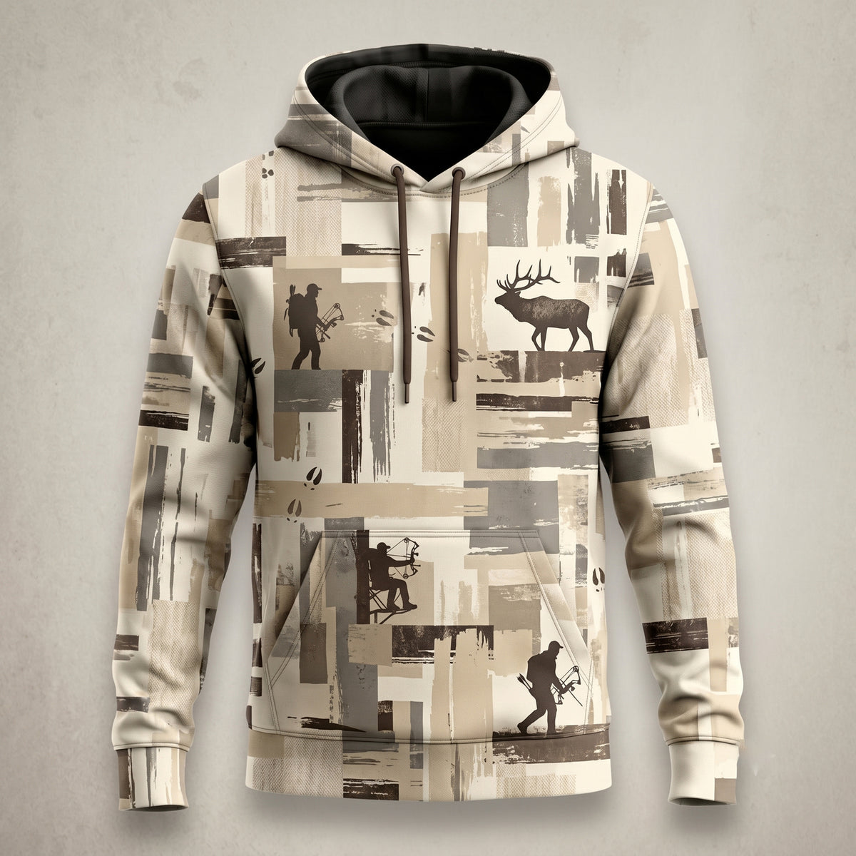 Elk Hunting Brushstroke Block Field Pullover Hoodie front