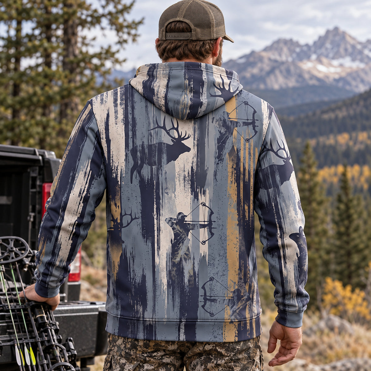 Elk Hunting Aspen Streak Field Pullover Hoodie back