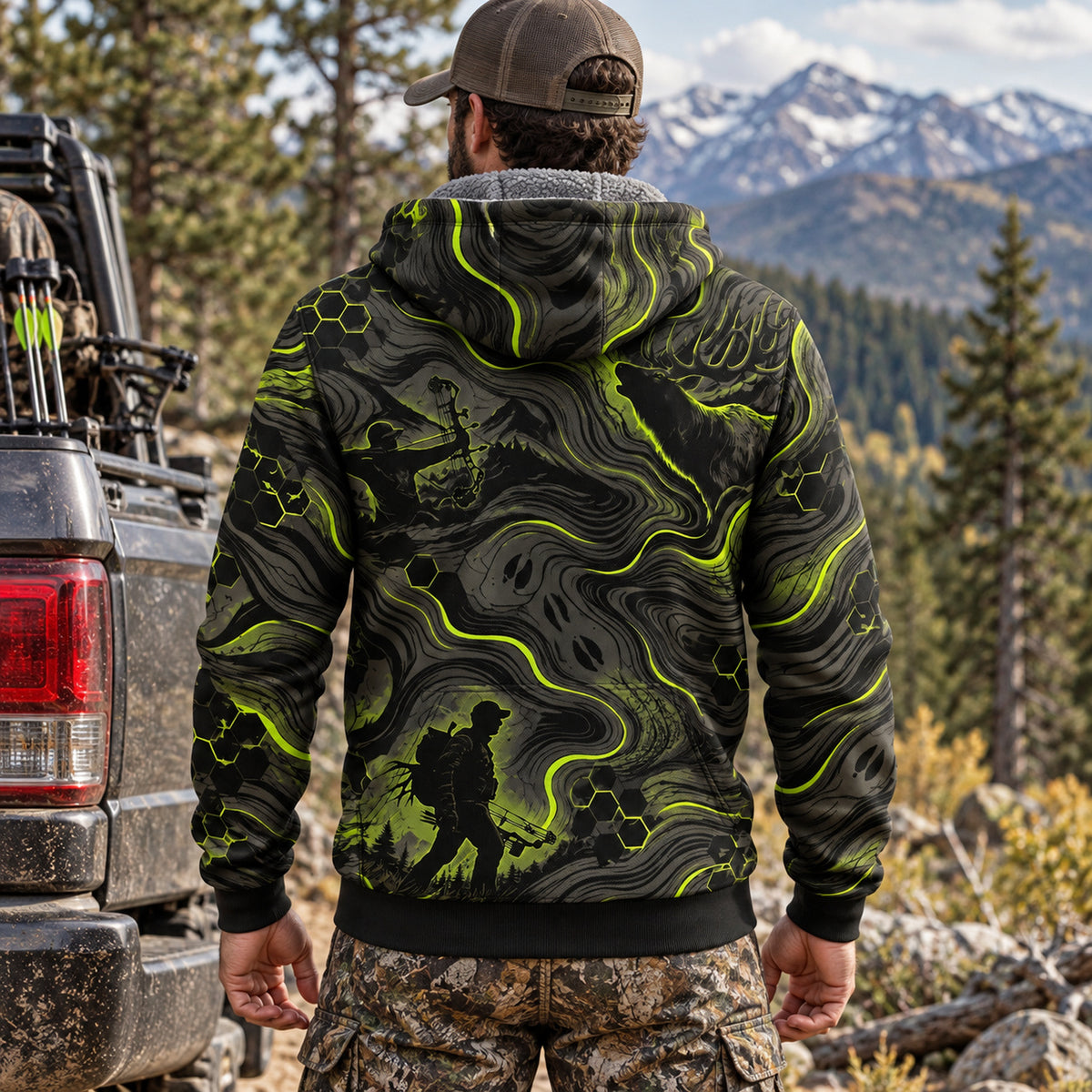 Elk Hunting Acid Flow Fleece Full-Zip Hoodie back