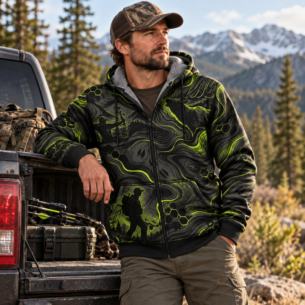 Elk Hunting Acid Flow Fleece Full-Zip Hoodie angled view