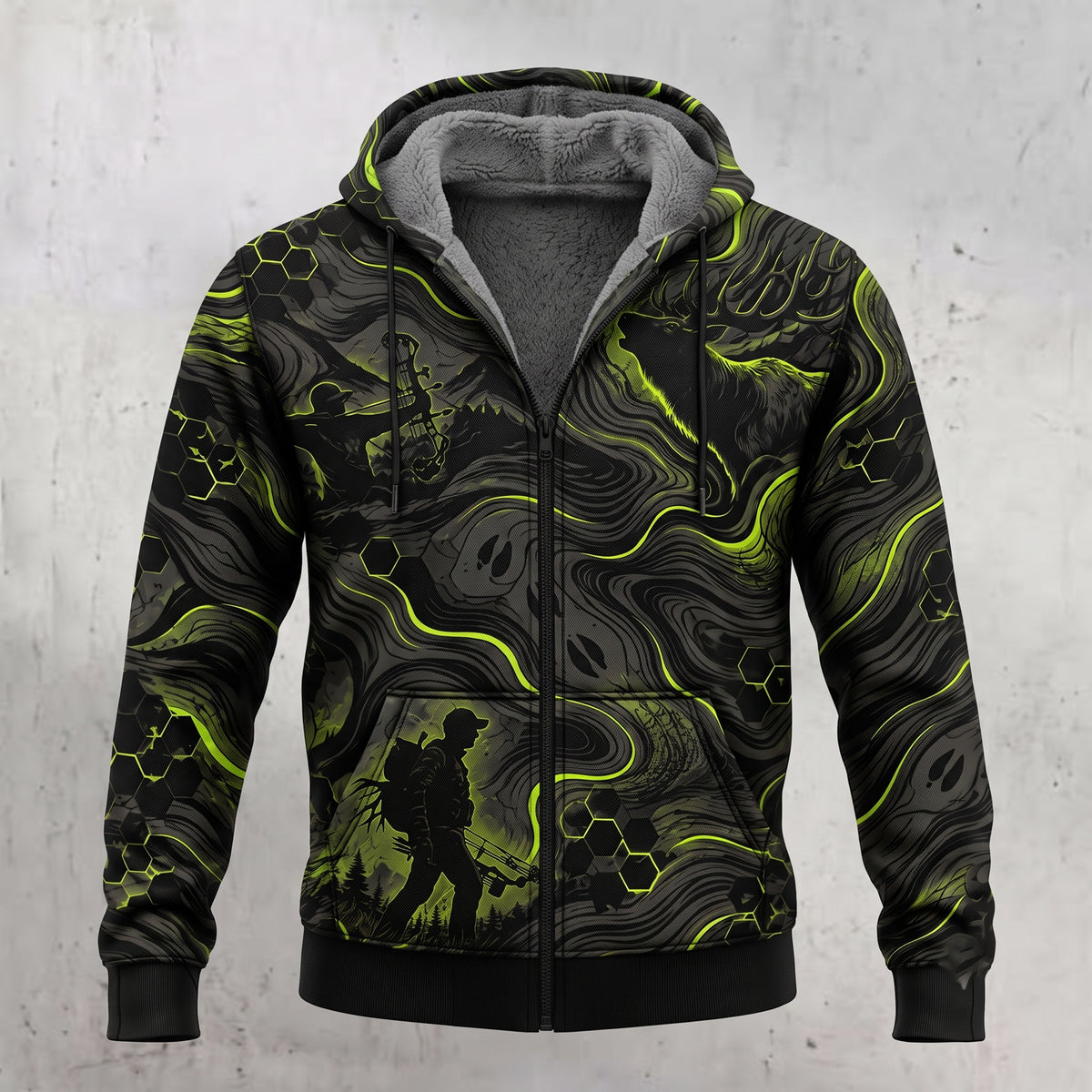 Elk Hunting Acid Flow Fleece Full-Zip Hoodie front