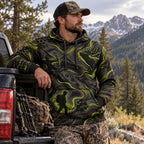 Elk Hunting Acid Flow Field Pullover Hoodie angled view