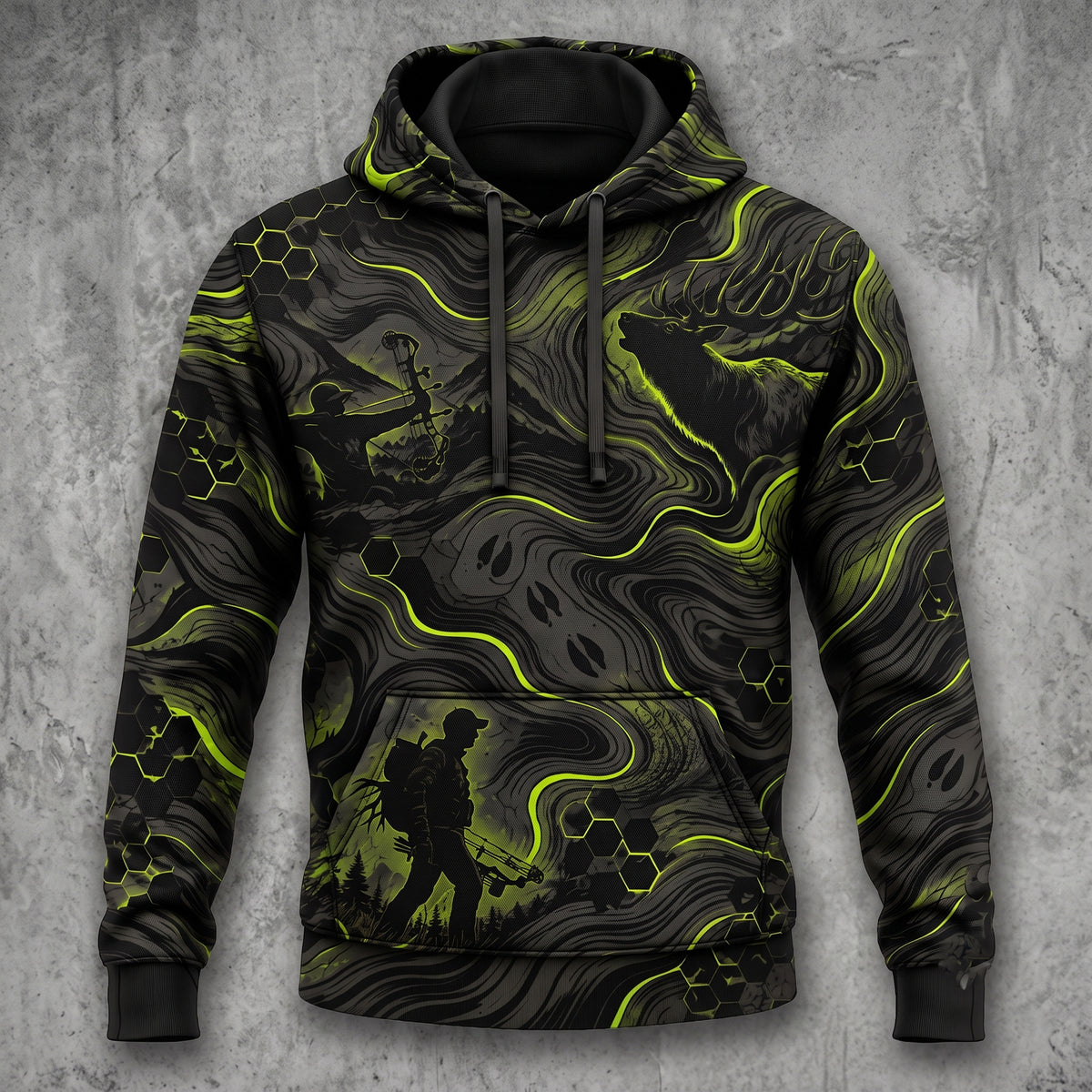 Elk Hunting Acid Flow Field Pullover Hoodie front
