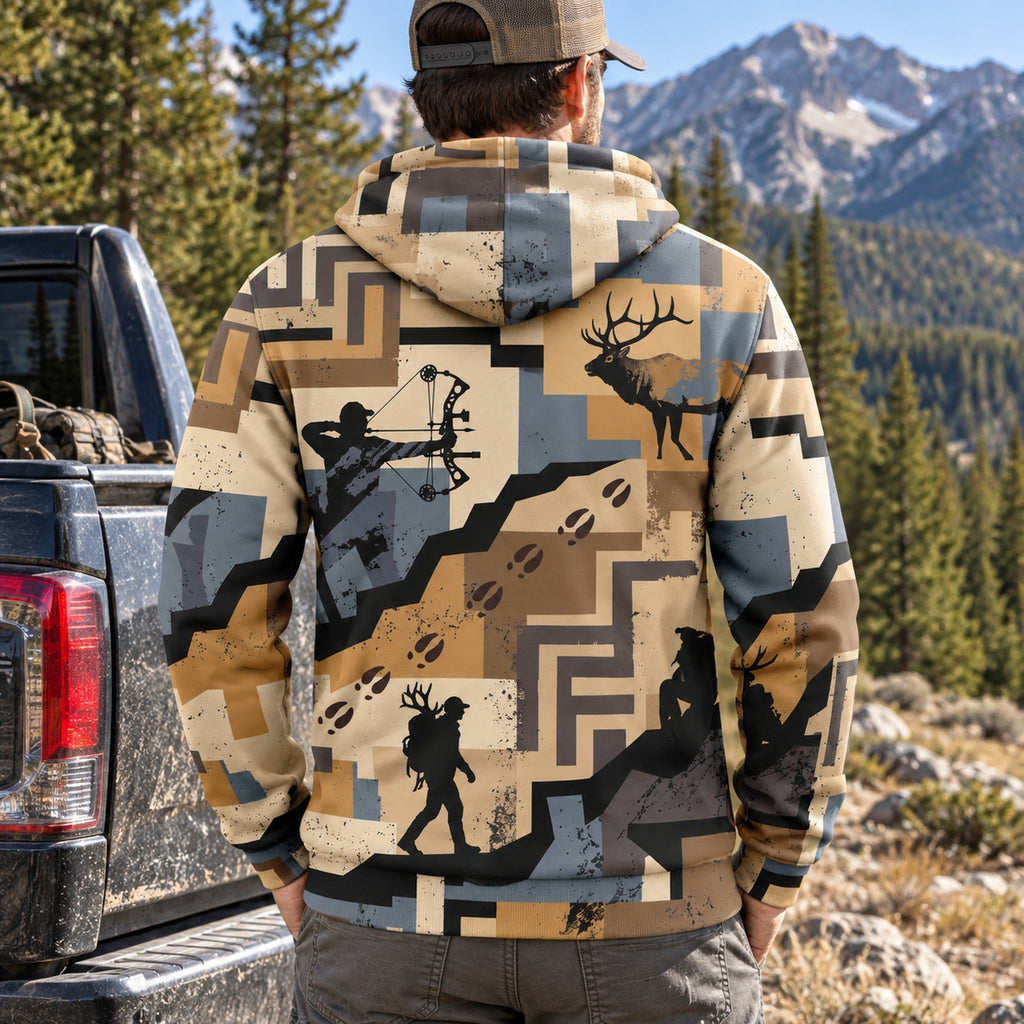 Elk Hunting Switchback Climb Fleece Full-Zip Hoodie back
