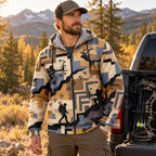 Elk Hunting Switchback Climb Fleece Full-Zip Hoodie worn outdoors