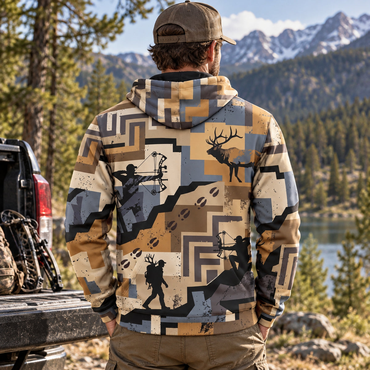 Elk Hunting Switchback Climb Field Pullover Hoodie back