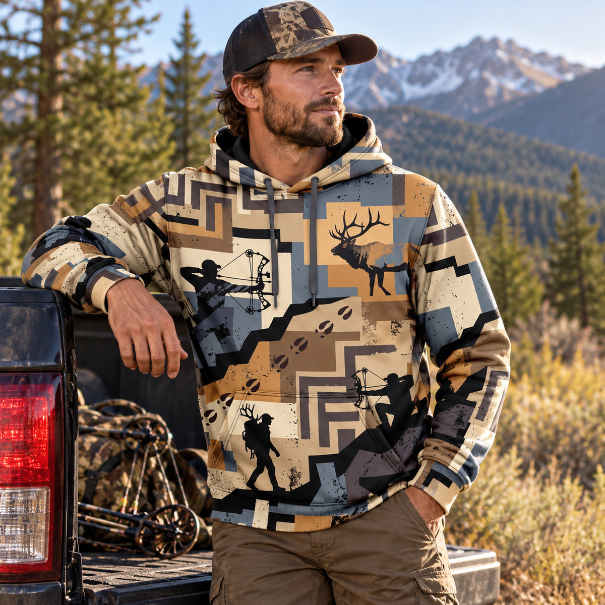 Elk Hunting Switchback Climb Field Pullover Hoodie angled view