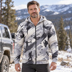 Elk Hunting Snow Brush Fleece Full-Zip Hoodie worn outdoors
