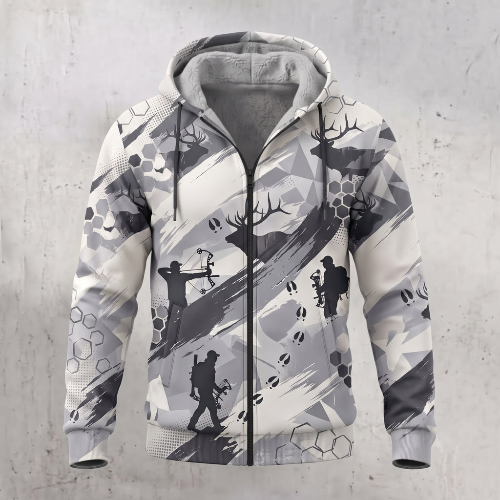 Elk Hunting Snow Brush Fleece Full-Zip Hoodie front