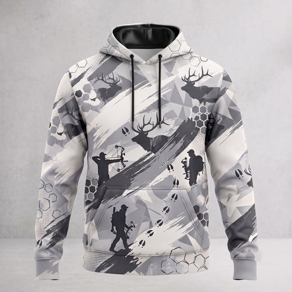 Elk Hunting Snow Brush Field Pullover Hoodie front