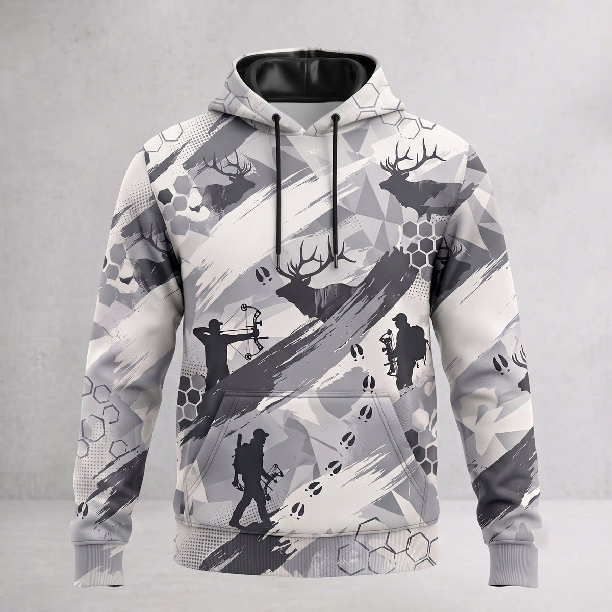 Elk Hunting Snow Brush Field Pullover Hoodie front