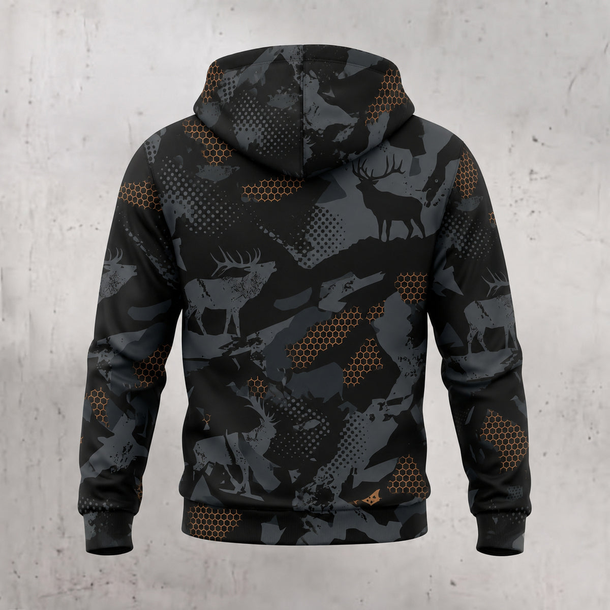 Elk Hunting Ember Hex Fleece Full-Zip Hoodie back