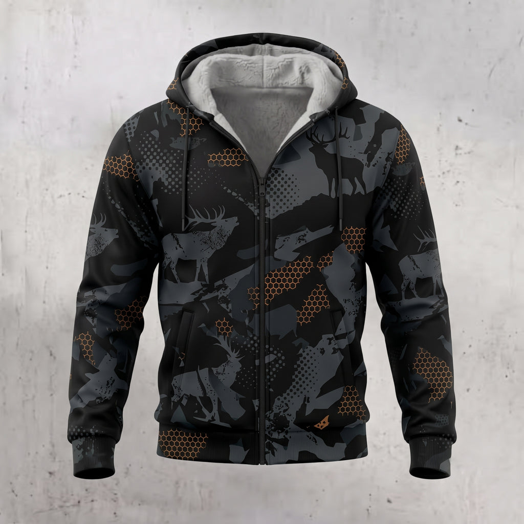 Elk Hunting Ember Hex Fleece Full-Zip Hoodie front
