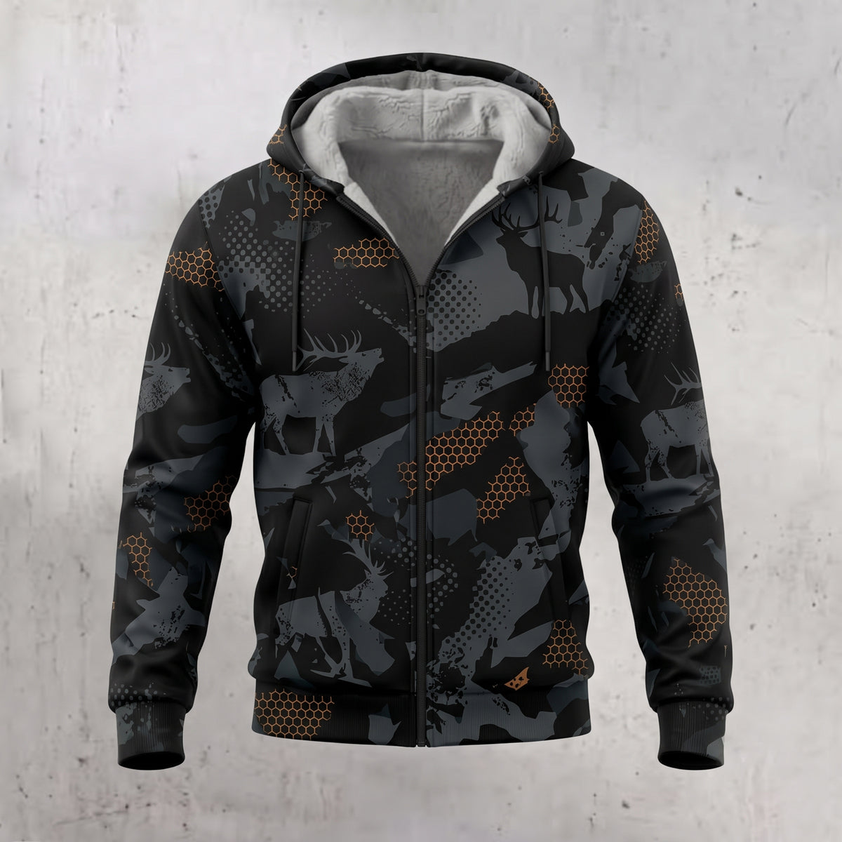 Elk Hunting Ember Hex Fleece Full-Zip Hoodie front