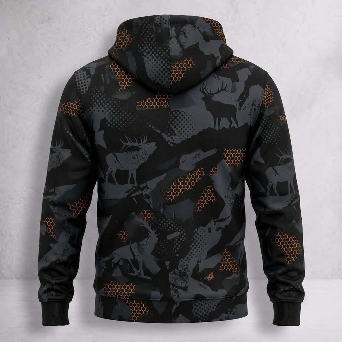 Elk Hunting Ember Hex Field Pullover Hoodie back