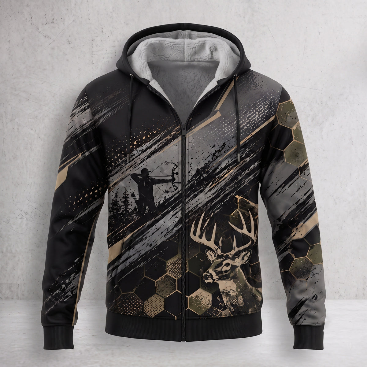 Whitetail Deer Night Brush Fleece Full-Zip Hoodie front