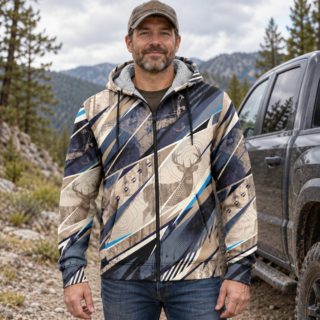 Whitetail Deer Shard Ridge Fleece Full-Zip Hoodie worn outdoors