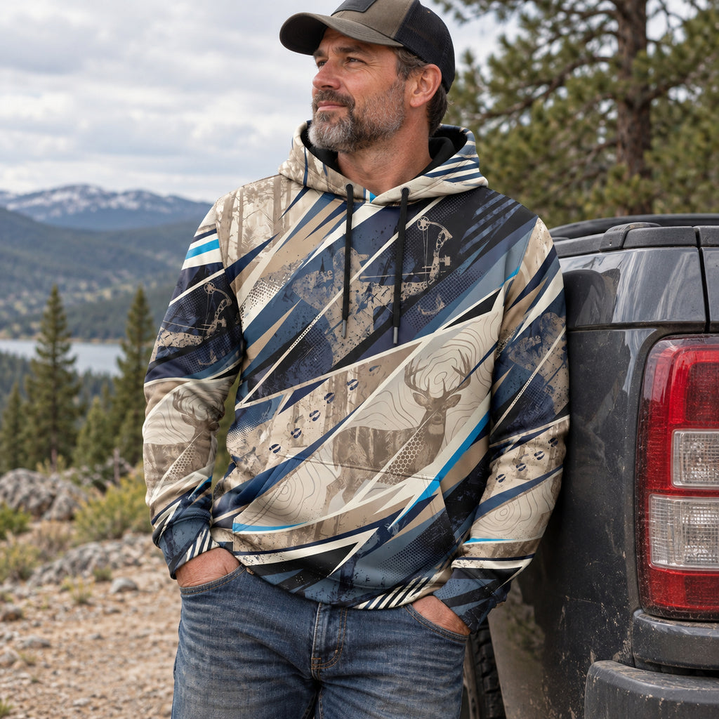Whitetail Deer Shard Ridge Field Pullover Hoodie angled view