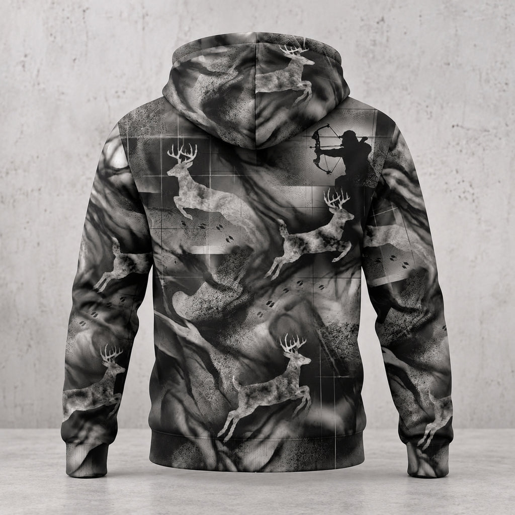 Whitetail Deer Smoke Run Fleece Full-Zip Hoodie back