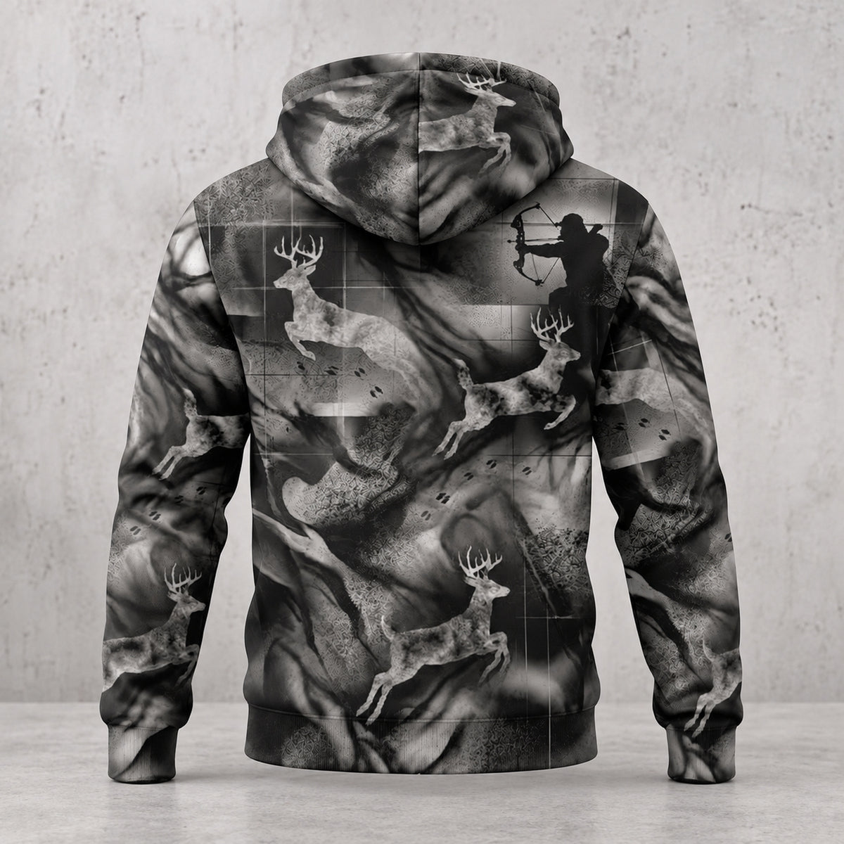 Whitetail Deer Smoke Run Fleece Full-Zip Hoodie back