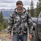 Whitetail Deer Smoke Run Fleece Full-Zip Hoodie worn outdoors