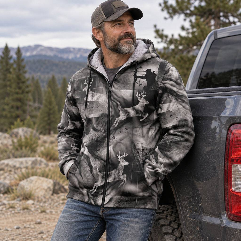Whitetail Deer Smoke Run Fleece Full-Zip Hoodie angled view