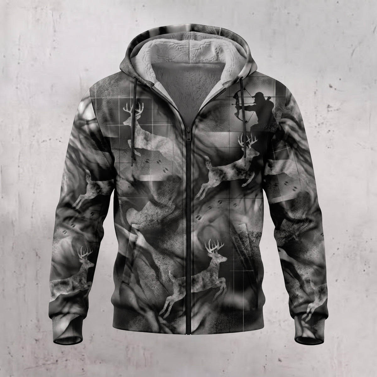 Whitetail Deer Smoke Run Fleece Full-Zip Hoodie front