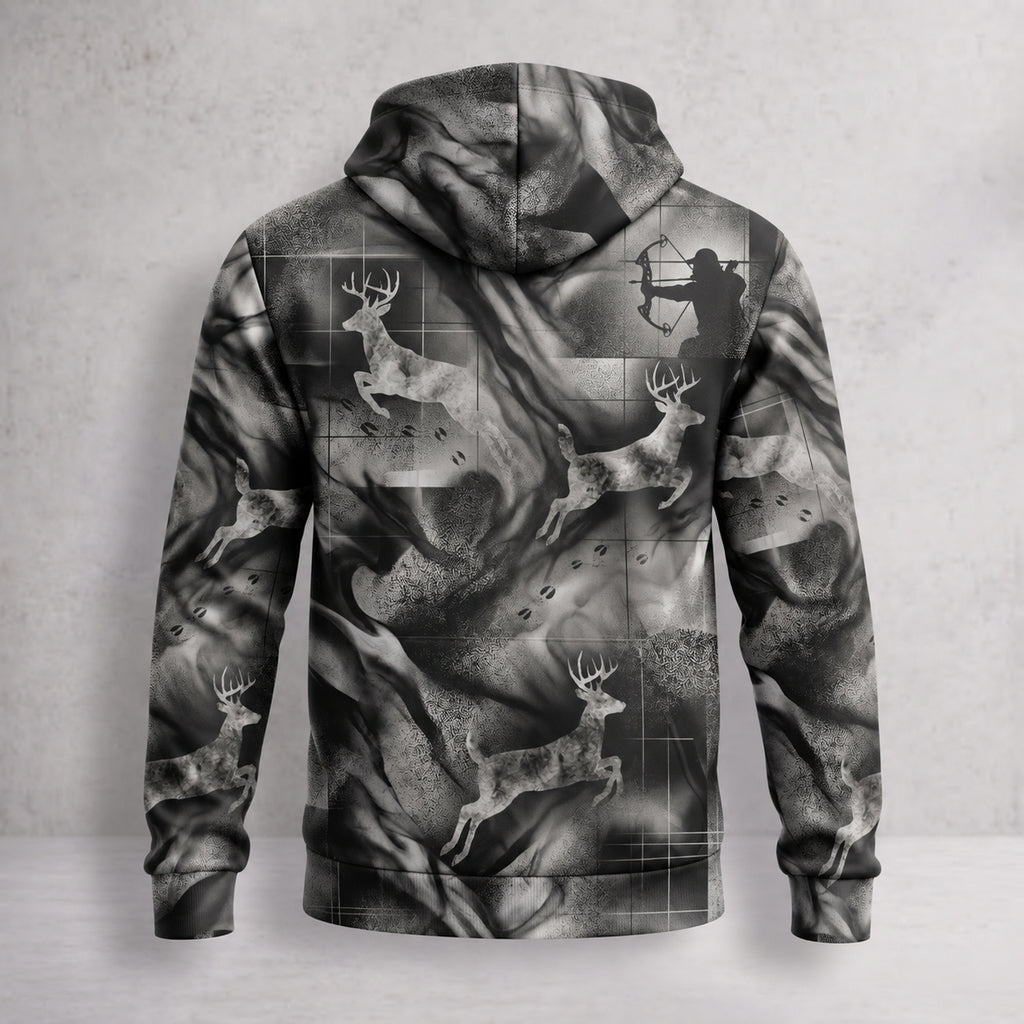 Whitetail Deer Smoke Run Field Pullover Hoodie back