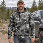 Whitetail Deer Smoke Run Field Pullover Hoodie worn outdoors