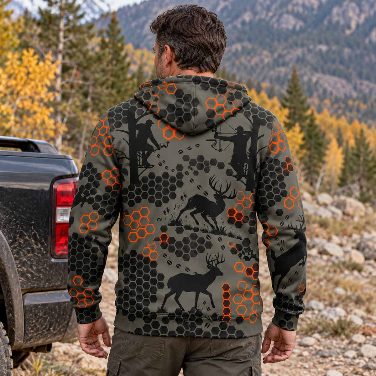 Whitetail Deer Rust Comb Fleece Full-Zip Hoodie back