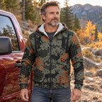 Whitetail Deer Rust Comb Fleece Full-Zip Hoodie worn outdoors