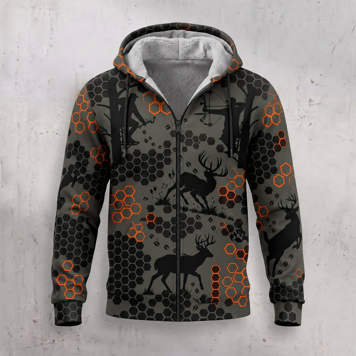 Whitetail Deer Rust Comb Fleece Full-Zip Hoodie front