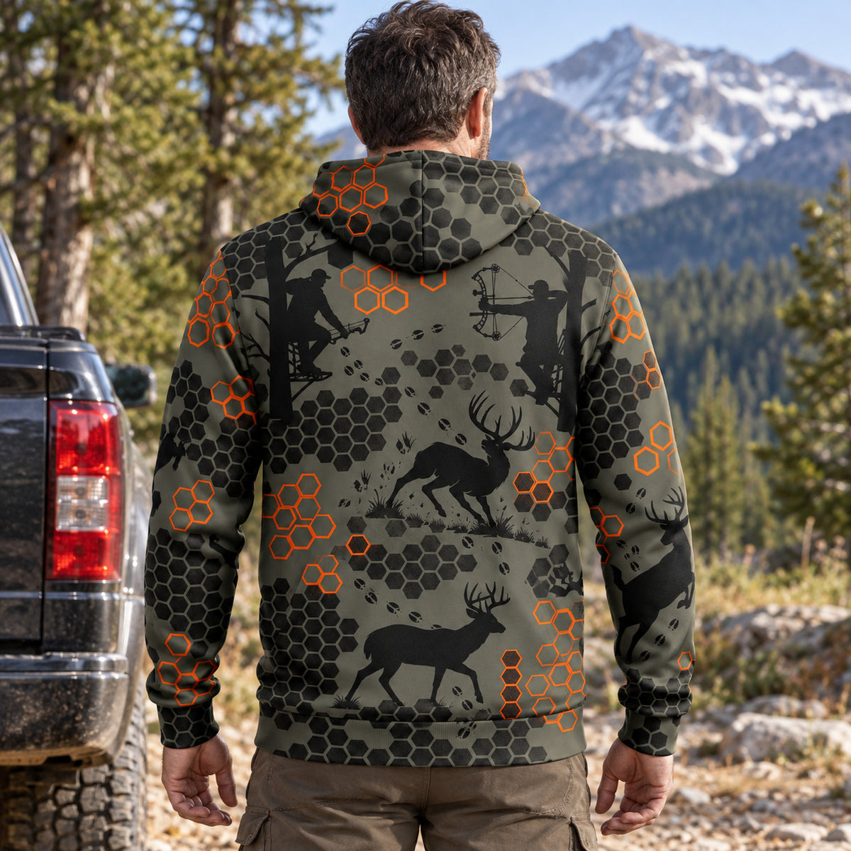 Whitetail Deer Rust Comb Field Pullover Hoodie back