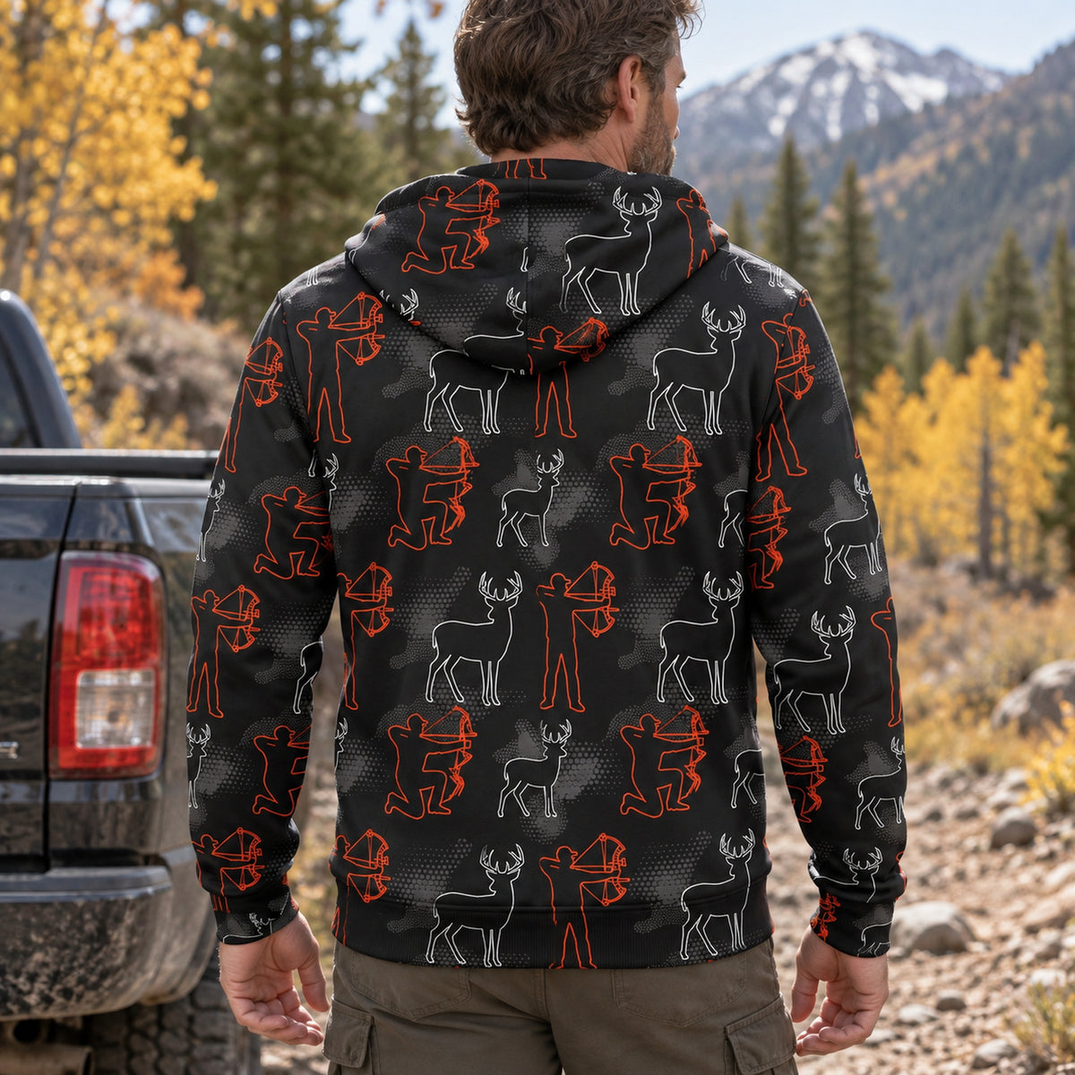 Whitetail Deer Line Icon Fleece Full-Zip Hoodie back