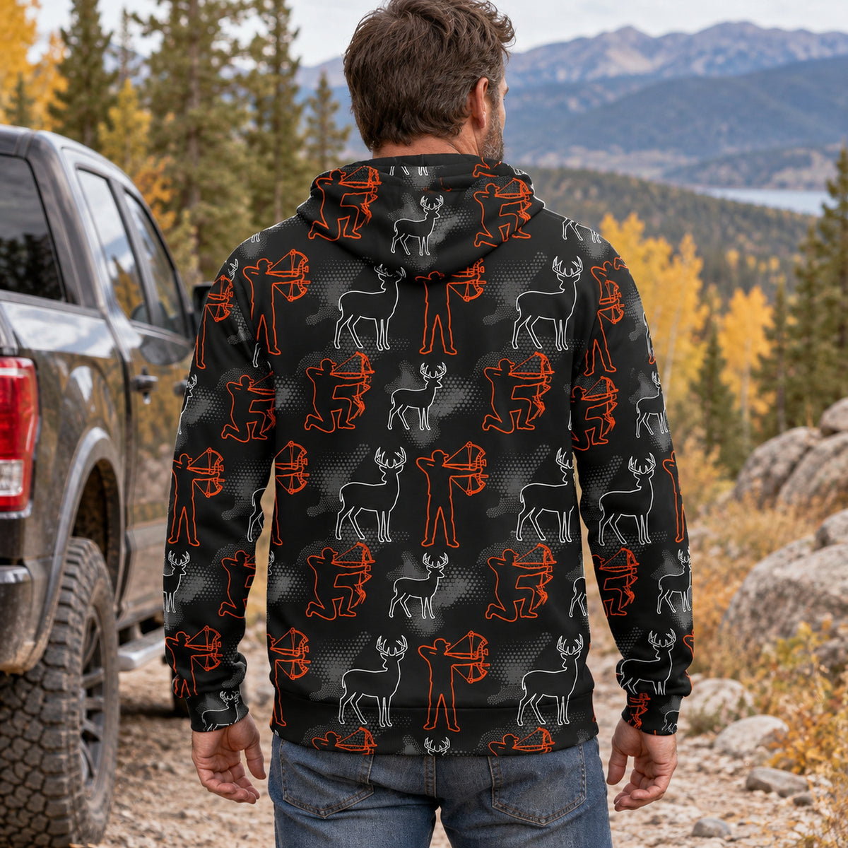 Whitetail Deer Line Icon Field Pullover Hoodie back